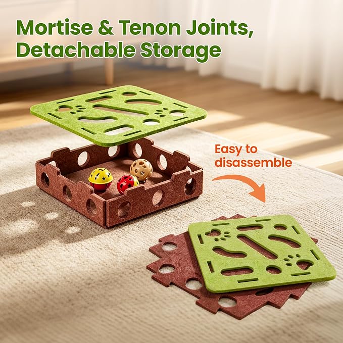 Potaroma Interactive Cat Puzzle Toy, Felt Maze with Rolling Balls, Indoor Enrichment Hunting Play Toy for Kitten Adult Cats to Relieve Boredom & Burn Energy
