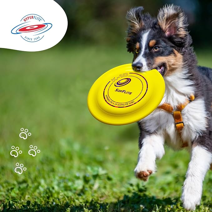 Hyperflite K-10 SofFlite Soft Dog Flying Disc, 2 Pack, Medium-Large | Ultra Soft, Competition Approved, 2 Pack | 8.75-inch, 150g | Medium & Large Dogs | Yellow