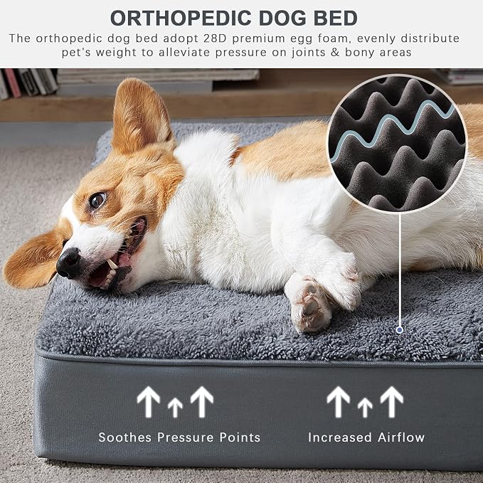 Waterproof Dog Crate Bed for Small Dogs Orthopedic 23x17 Grey | Removable Washable Cover, Egg Crate Foam, Soft Plush Flat Pet Mat, Non-Slip Bottom, Fits Small Dogs Up to 20 lbs