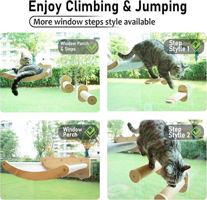 Cozy Cat Window Perch with 2 Pack of Sisal Window Shelves | Cat Window Hammock for Indoor Cats，Strong Suction Cups, Easy Install，for Sunbathing, Napping & Overlooking