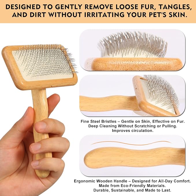 Slicker Brush for Dogs & Cats, Dog & Cat Brush for Shedding & Grooming | Deshedding Tool, Loose Fur Removal, Undercoat Removal, Gentle Coated Tips, Air-Cushion Pad, Long & Short Hair Pet, Detangling