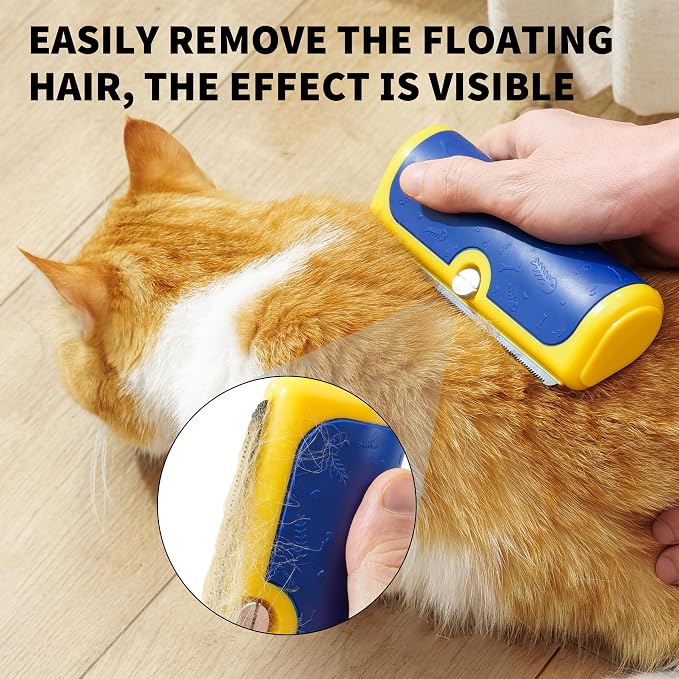 Dog Brush for Shedding, Blue and Yellow | For dog shedding care, short and medium coats, manual blade brush for home grooming