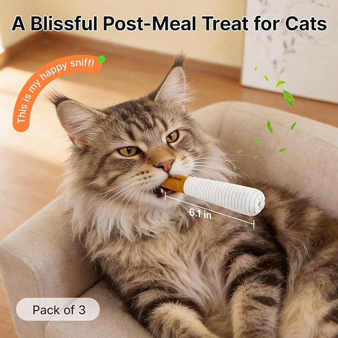 Potaroma 3-Pack Catnip Cat Toys, 15,000mg A+ Pure Kitten Kickers | Funny plush sticks for indoor cats to chew, hug, wrestle and bat; cute for kittens and bored adult cats.