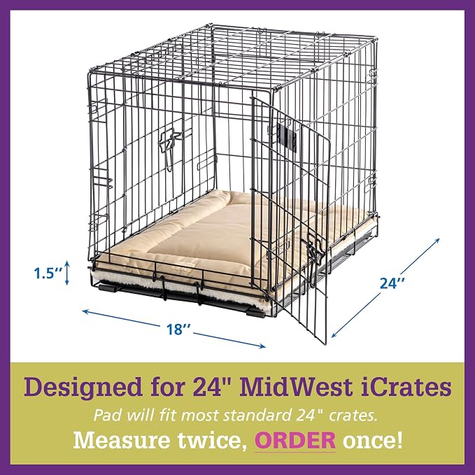 Pet Dreams Dog Crate Pad - Washable Kennel Mat, Crate Pads for Dog Cages, Non-Toxic, Flat Indoor Cat Bed, Fits iCrate 18, 24, 30, 36, 42, 48 Inches (Khaki, Small, 24")