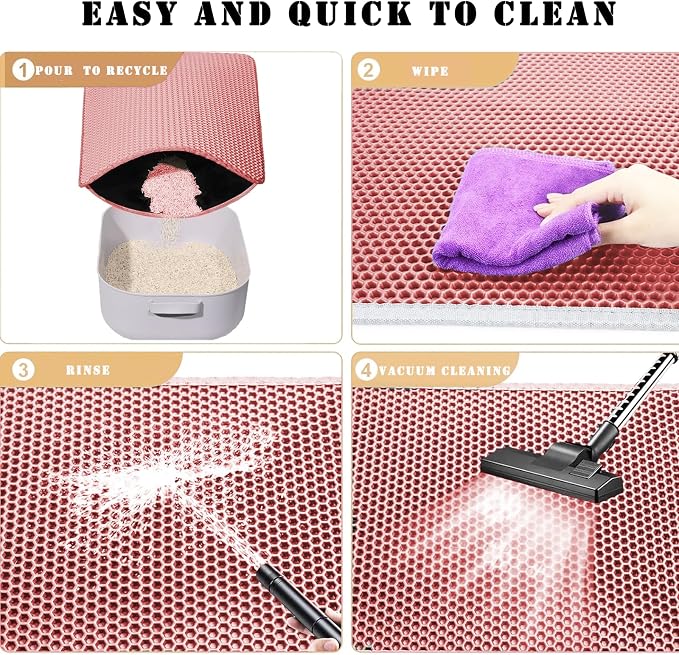 HCY&WLD Cat Litter Mat, Honeycomb Double Layer Litter Trapping Mat | Safe Materials, Soft on Paws, Waterproof Urine Proof Non-Slip, Protects Floors, Less Waste, Easy to Clean, Pink, 24" x 18"
