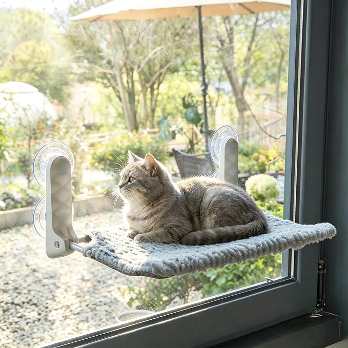 AIWIKIDE Cat Window Perch, Easy Install Bracket, Portable Wall Hammock for Indoor Cat, Light Blue