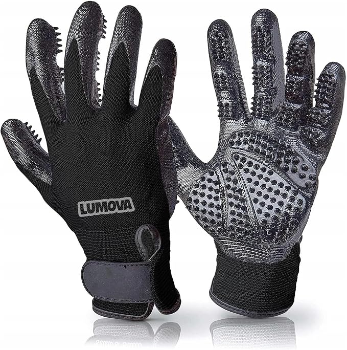 Pet Grooming Glove – Patented Rubber-Massage Shedding Bath & Hair Remover for Dogs, Cats & Livestock – Lightweight, Flexible, Secure Fit (Black)