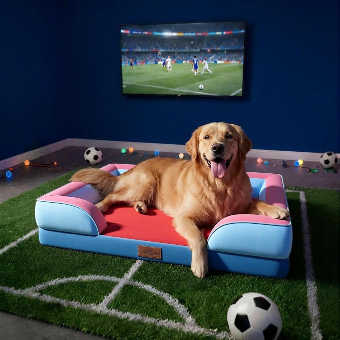 Comfort Expression Orthopedic Dog Bed for Extra Large Dogs with Bolster | Waterproof Dog Couch Bed with Washable Cover & Non-Slip Bottom, Supportive Egg Crate Foam XL Pet Bed, 45x35 Inch