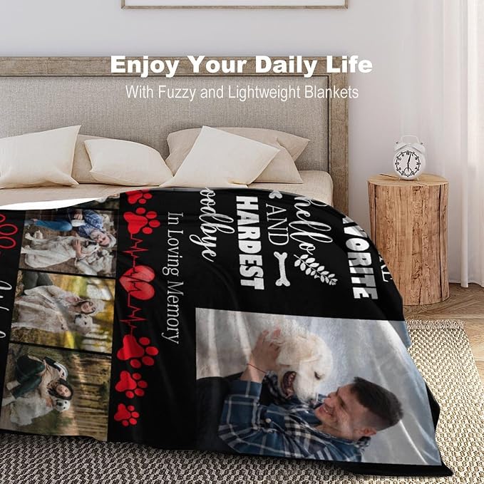 Personalized Dog Blankets with Photos Custom Dog Blanket with Pictures - Customized Pet Memorial Blanket Gifts for Loss of Dog, Loss of Pet Remembrance Gift, in Loving Memory Blanket for Dog Lover X