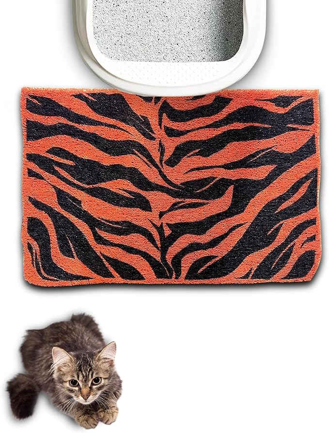 Lukamoo® Cute Cat Litter Mat (30’’x20’’), Extra-Large/XL, for Kitty Litter (Tiger Stride)