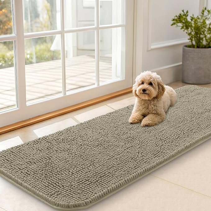 OLANLY Dog Door Mat for Muddy Paws 59x20, Super Absorbent Chenille Mud Mat | Warm Taupe, Absorbs Moisture and Dirt, Non-Slip Machine Washable Doormat, Quick-Drying Indoor Entryway Floor Carpet for Dogs