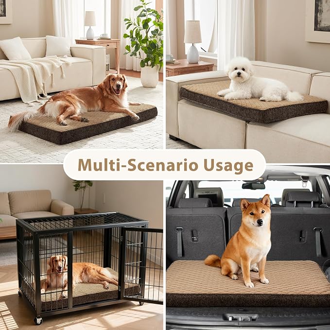 JOEJOY Orthopedic Dog Bed for Small Dogs, Washable Dog Crate Bed Small Sized with Removable Cover, Egg Memory Foam Pet Beds, Brown, 23"x17"