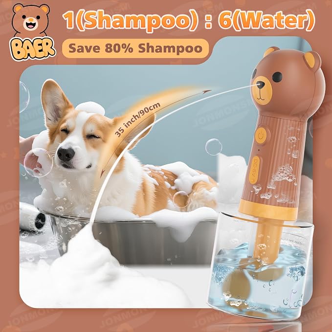 Dog Shampoo Foamer, Electric Dog Soap Dispenser, Automatic Dog Shampoo Sprayer with Dog Bath Brush, Dog Bath Supplies - Outdoor Dog Shower Attachment for Bathtub for After Walk Pet Wash