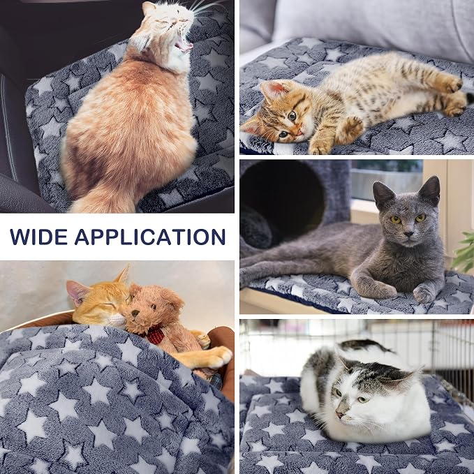 4 Pcs Dog Crate Pads Soft Warm,20 x 30 x 1.6 Inch,Star,Blue | Ultra Soft Warm Washable Anti-slip Kennel Bed Mat for Pets,Reversible Replaceable,for Small Medium Large Dogs and Cats