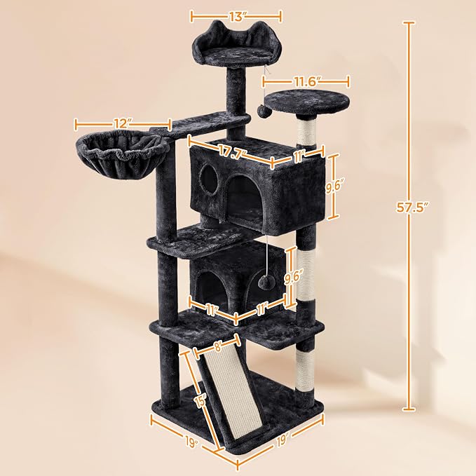 Topeakmart Multi-Level Cat Tree for Indoor Cats Cat Tree Tower for Large Cats with Sisal-Covered Scratching Posts, Condo, Stable Cat Tower, Cat Furniture Play Center for Indoor Cats Activity | Easy to assemble, a great first cat tree with perches, hamm...