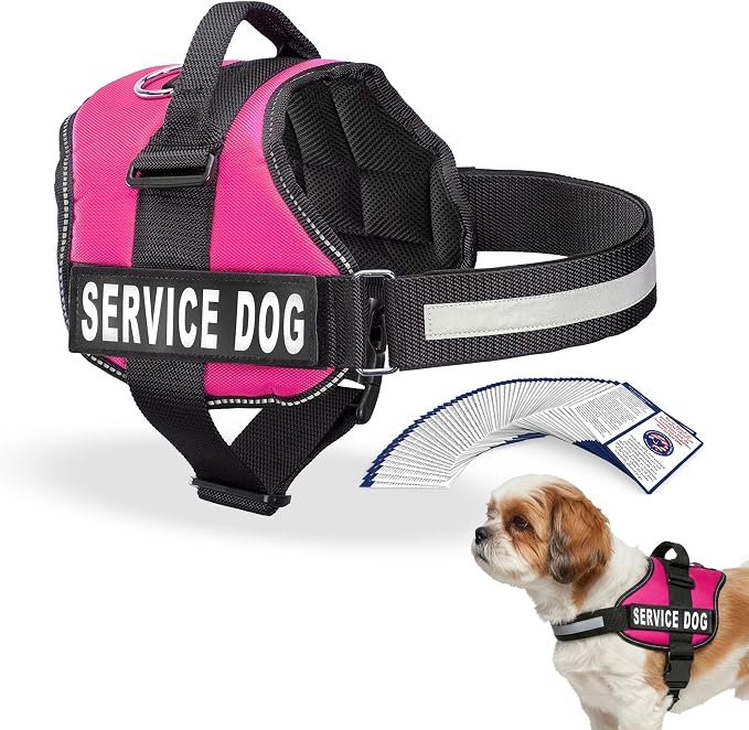 Industrial Puppy Service Dog Vest Harness - Durable & Adjustable Vest for Dog with Reflective Straps, Removable Patches, 50 ADA Cards, Handle & D-Ring, Travel and Daily Use,Hot Pink, Small 19".5-25"