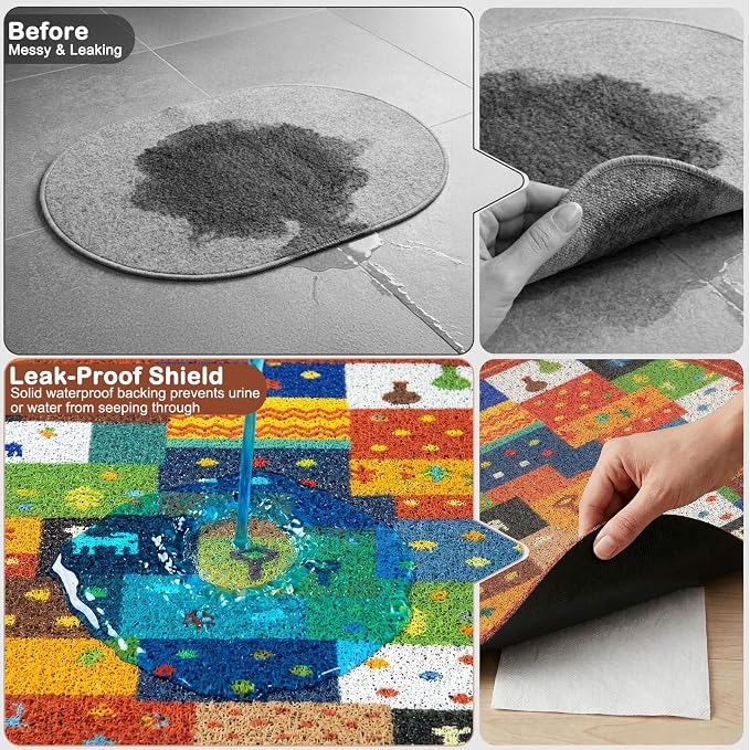 Bienbee Cat Litter Mat, 24" x 15" Dense Trapping Mesh for Litter Boxes | Litter Box Mat with PVC Mesh, Waterproof &Urineproof, Non-Slip Grip, Soft On Kitty Paws and Easy to Clean to Protect Floor