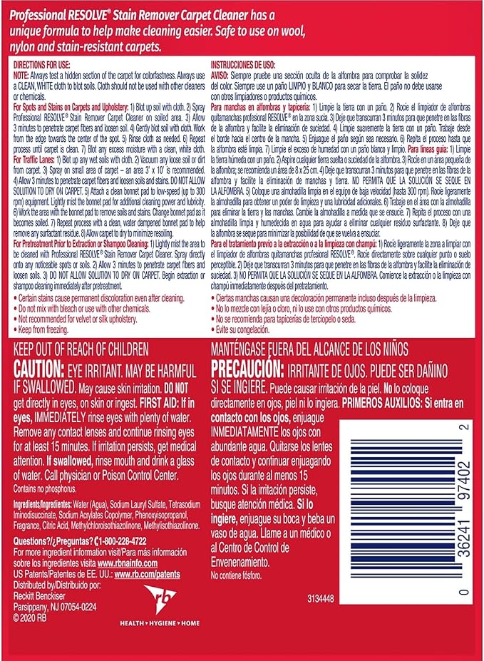 Resolve Professional Strength Spot and Stain Carpet Cleaner, Carpet Cleaner, Carpet Cleaner Solution, 32 Fl Oz