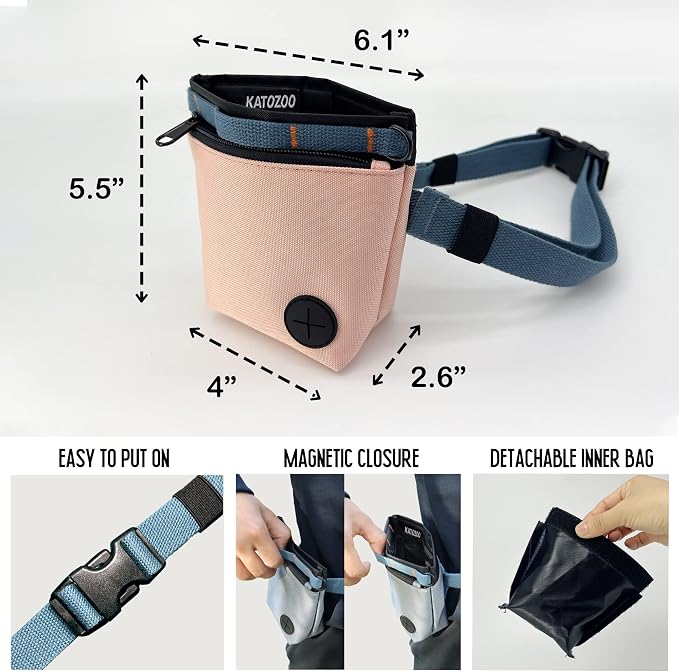 Dog Treat Pouch with Pet Training Clicker, Dog Training Treat Pouch Kit, Magnetic Closure, Hands-Free Training (Pink)
