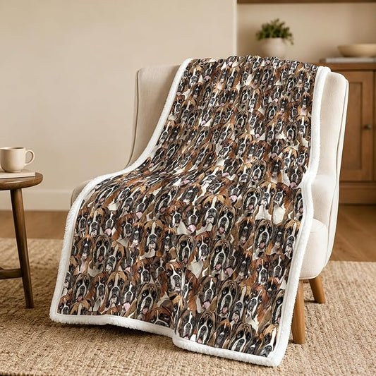 BlessLiving Boxer Brown Throw Blanket with Dense Dog Patterns Sherpa Fleece Blanket Couch Bed, Soft Cozy Warm Pet Blankets for Puppy Lovers Cute Animal Print Gift 50x60 Inches