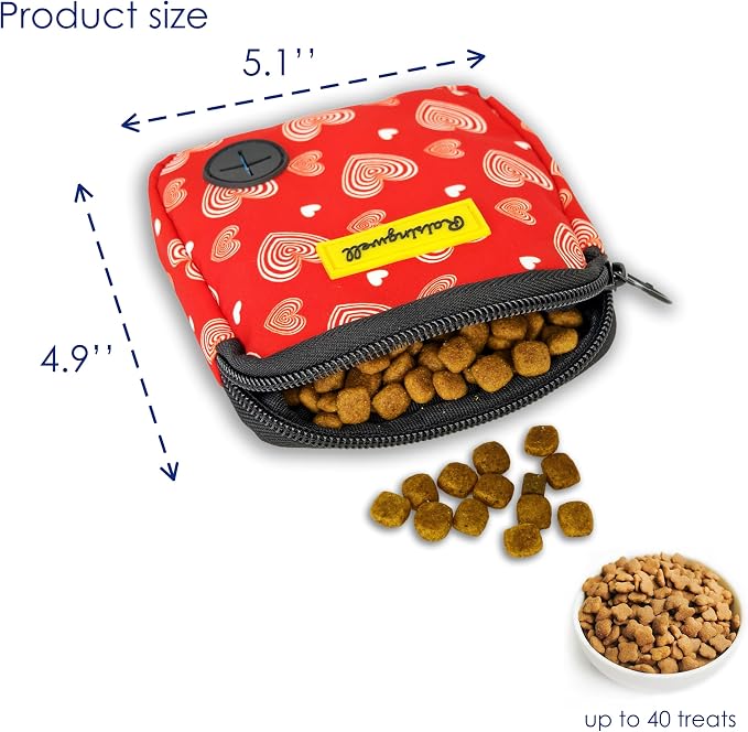 Raisingwell Dog Treat Pouch for Pet Walking and Training with Clicker Poop Bags Small Fanny Zipper Pack Holder for Puppy Snack Dispenser Kit for Leash and Outdoor Use (Valentine)