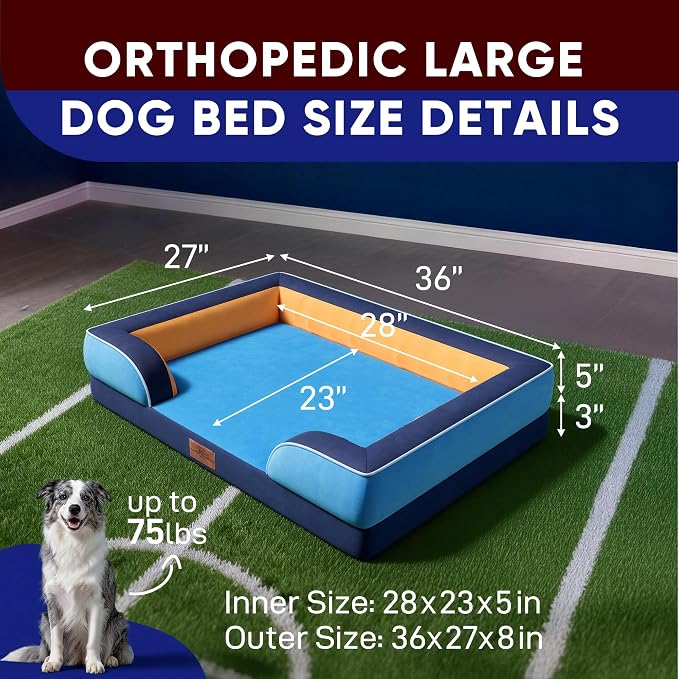 Comfort Expression Orthopedic Dog Beds for Large Sized Dog with Bolster | Waterproof Dog Couch Bed with Washable Cover & Non-Slip Bottom, Supportive Egg Crate Foam Large Pet Bed, 36x27 Inch