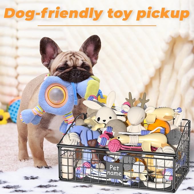 Dog Toy Bin Toy Basket Metal Storage Box with Handles Dog Organizer Chew-Proof Dog Toy Box Blankets Leashes Chest Puppy Dog Toy Storage Container Home Decor Pet Toys Dog Cat