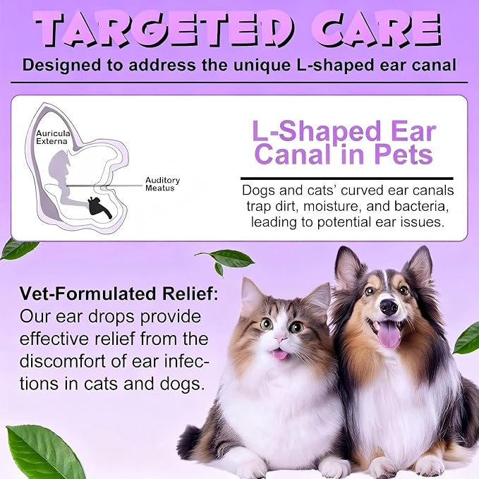 Dog Ear Drops for Infection, Vet-Recommended Dog Ear Cleaner Solution Ear Infection Treatment for Dogs & Cats, Soothe Itchy Inflamed Ears, Gently Remove Debris Wax Buildup & Eliminate Odor, 4 fl oz