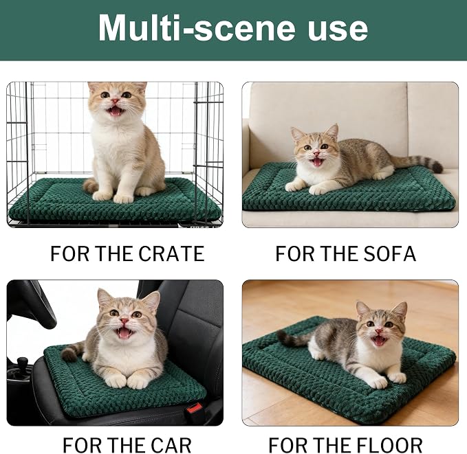 Dog Bed Mat – Soft & Comfortable Dog Kennel Pad for Crate – Durable Crate Bed & Mat for Dogs & Cats (Dark Green, XS(18"*14"*1.5"))