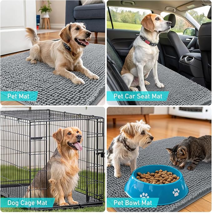 OLANLY Dog Door Mat for Muddy Paws 30x20, Super Absorbent Chenille Mud Mat | Grey, Absorbs Moisture and Dirt, Non-Slip Machine Washable Doormat, Quick-Drying Indoor Entryway Floor Carpet for Dogs