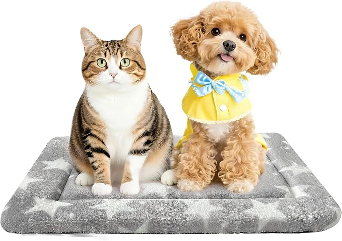 Dog Bed Mat – Soft & Comfortable Dog Kennel Pad for Crate – Durable Crate Bed & Mat for Dogs & Cats – Ideal for Crate, Kennel, and Home Use (Big&Little Stars Grey, S(24"*18"*1.5"))