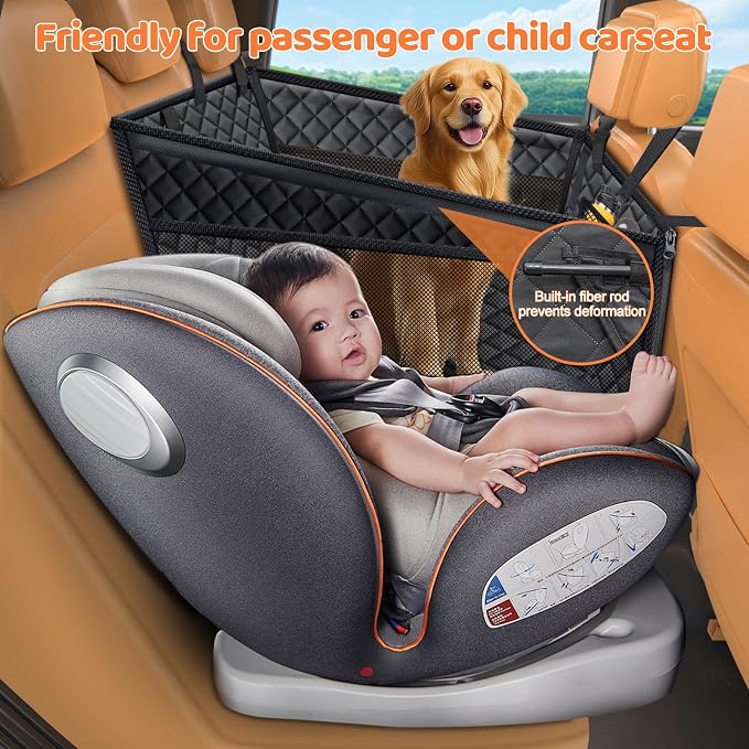 URPOWER Hard Bottom Dog Car Seat for Pets Waterproof Seat Cover Hammock with 3-Sided Hard Boards 600D Heavy Duty Scratch Proof Nonslip Durable Back Seat Covers for Cars, Trucks and SUVs