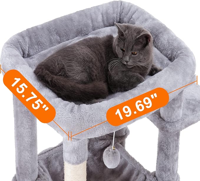 Heybly Cat Tree for Large Cats 20 lbs, 69 inches Cat Tower HCT031W | Heavy Duty Cat Condo for Indoor Cats, Multi-Level Furniture with Big Padded Plush Perch, Cozy Basket, Light Gray