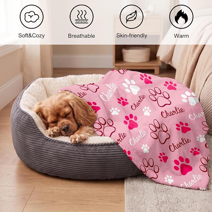 Personalized Dog Blanket, Customized Pet Blankets with Name Picture, Throw Blanket for Small Medium Large Dog Puppy Cat