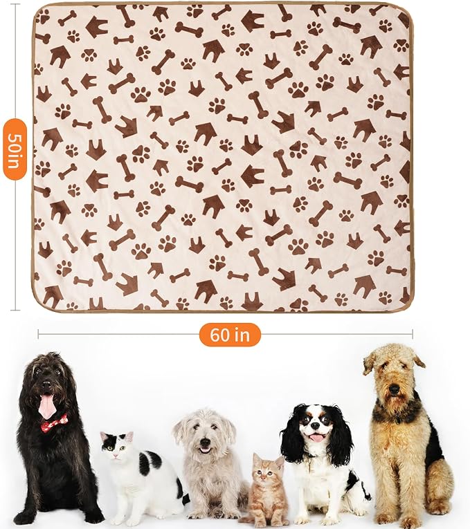 Waterproof Dog Blankets Pet Blanket 50"x60", Soft Fluffy Sofa Car Bed Protector, Reversible Sherpa Fleece Dog Blanket for Large Dogs(Beige-House)
