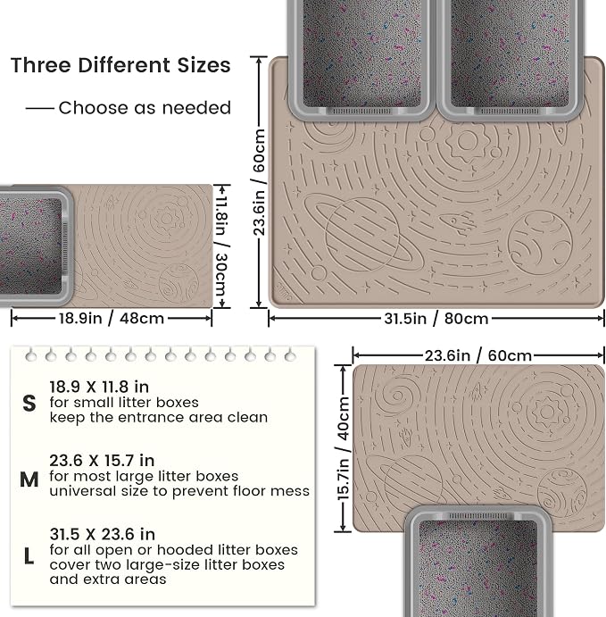 OHMO Cat Litter Mat Large Litter Box Mat, 31.5x23.6 Beige, Premium BPA-Free Silicone Rubber Kitty Litter Mat for Litter Box, High Edge Scatter Control Non-Slip Waterproof Litter Trapping Mat