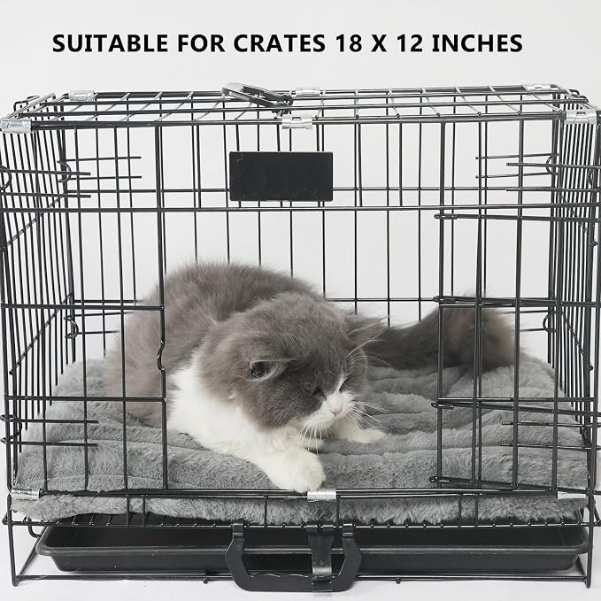 Cat Bed Dog Crate Pad Ultra Soft Comfy Flat Pet Bed Sleeping Cushion Washable Crate Mat for XX-Small Dogs and Indoor Cats Anti-Slip Tiny Dog Kennel Pad Cat Carrier Mat 18 x 12 inch Grey