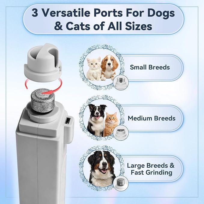2-in-1 Quiet Electric Pet Nail Clipper & Grinder with Light for Dogs Cats (Gray) | Dual LED Lights,3-Speed Grinder,Nail Clipping Splash Guard,Type-C Rechargeable,Quiet Design for Anxious Dogs & Cats