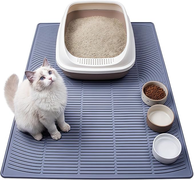 Extra Large Cat Litter Mat 47" x 35" Silicone Litter Trapping Mat for Scatter Control, Catcher for Kitty Litter, Non-Slip Waterproof Floor Protector, Easy to Clean, Gray