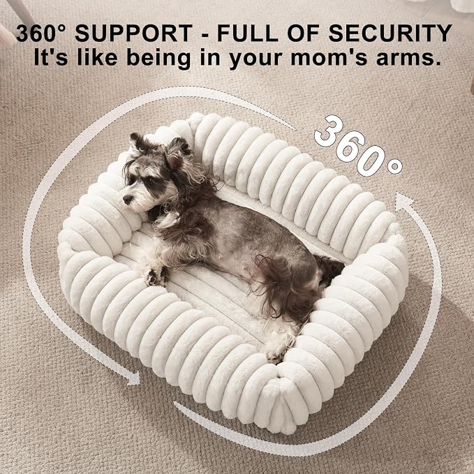 FURTIME Dog Bed Medium Size Dog, Washable Orthopedic Pet Bed with Removable Cover, Rectangle Soft Calming Sleeping Puppy Bed Durable Pet Cuddler with Anti-Slip Bottom, Cream, M Plus (30"x24"x8")