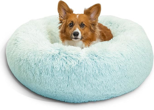Best Friends by Sheri The Original Calming Donut Dog Bed for Medium Dogs up to 45 lbs, Shag Faux Fur, Baby Blue, 30" x 30"