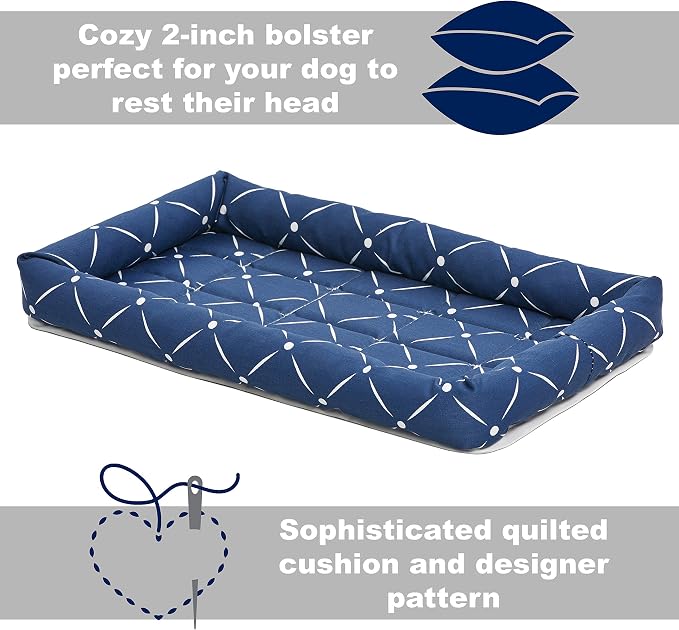 MidWest Homes for Pets 40222-BLD Quiet Time Couture Ashton Bolster Pet Bed, Small Dog/22, Blue