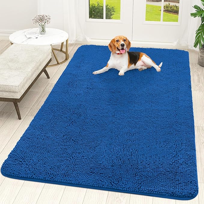 OLANLY Dog Door Mat for Muddy Paws 70x46, Super Absorbent Chenille Mud Mat | Deep Navy Blue, Absorbs Moisture and Dirt, Non-Slip Machine Washable Doormat, Quick-Dry Indoor Entryway Floor Carpet for Dogs
