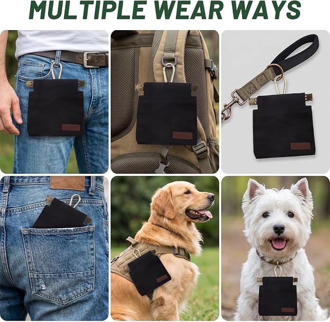 Dog Treat Pouch for Pet Training Portable Puppy Walking Bag, Black 12X12cm | Auto Closing Dog Treat Pouches for Pet Training, Hands-Free Walking Experience with Clip for Outdoor Walking & Puppy Travel