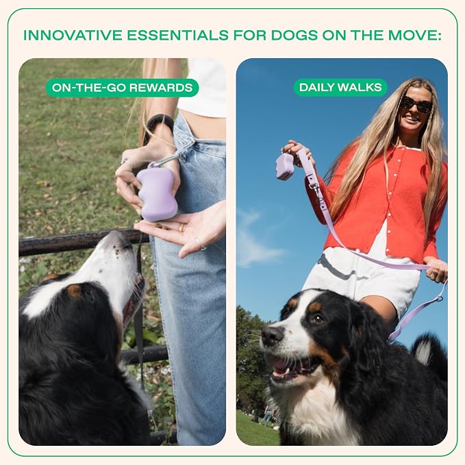 Springland Silicone Dog Training Treat Pouch for Leash, Lilac | One-hand squeeze dispenser, food-grade silicone, BPA-free, carabiner included, easy-fill holder for rewards on the go