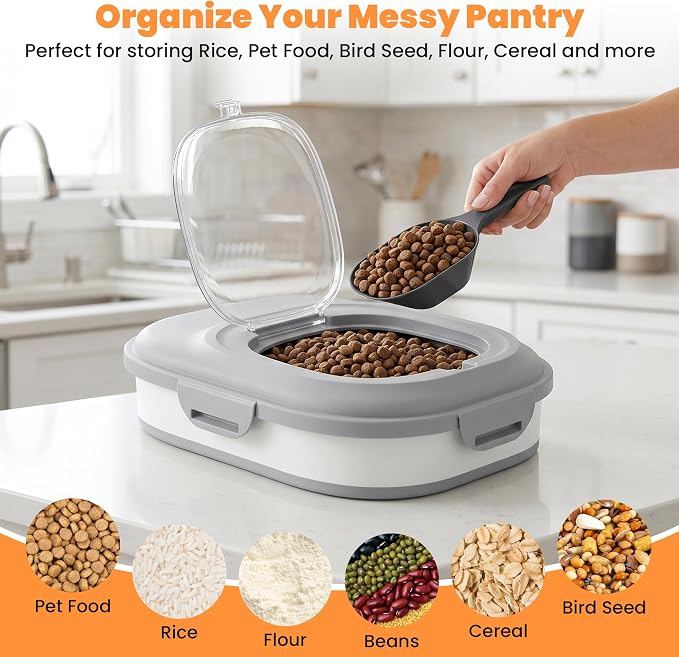 28 Lbs Dog Food Storage Container, Collapsible Cat Food Container | Airtight Pet Food Storage Containers with Wheels, Clear Window, Measuring Cup and Scoop, BPA Free for Rice, Flour, Bird Seed