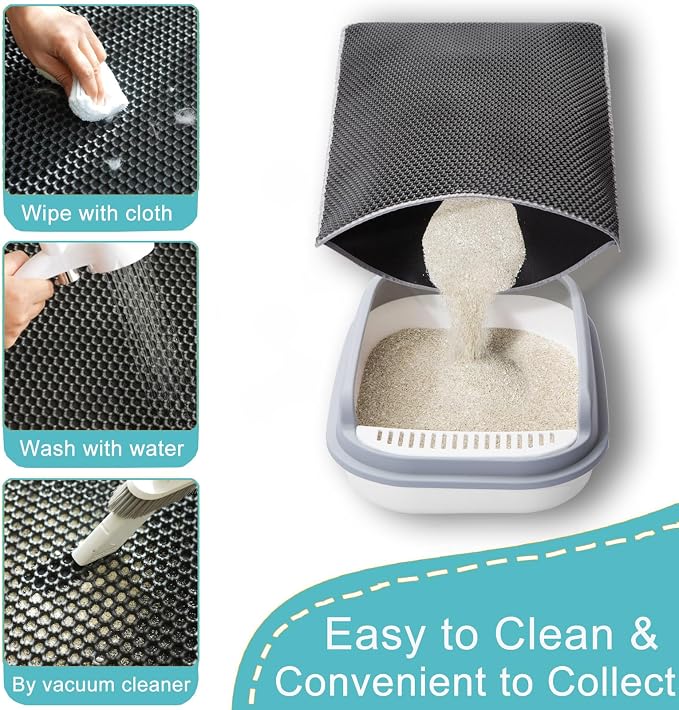 Extra large Cat Litter Mat, XXL 47x36in, Cat Litter Box Mats Extra Large | Double-Layer Honeycomb Litter Trapping Mat, Less Mess, BPA-Free, Waterproof Anti-Slip, Easy clean, Ideal for Multi-Cat(Grey)