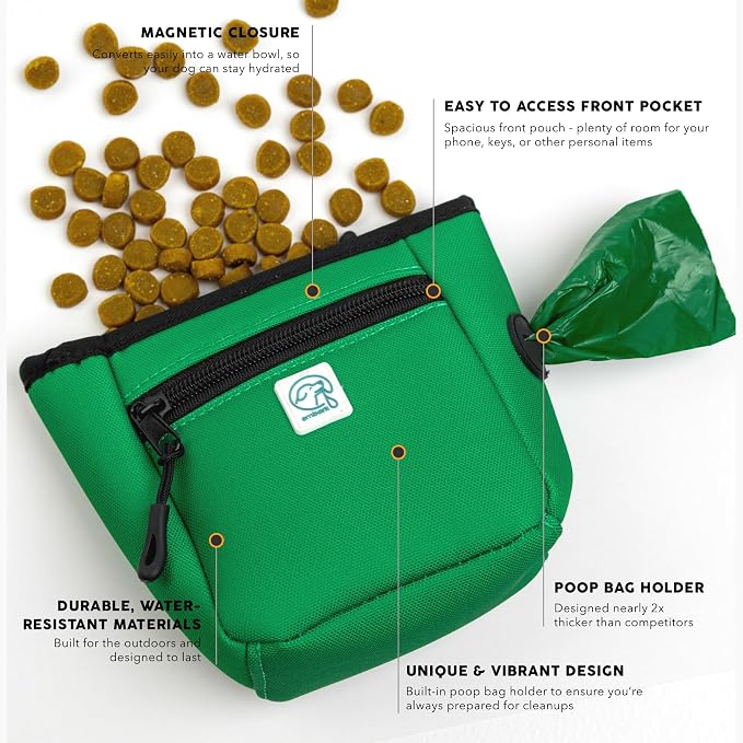 Embark Dog Treat Pouch - Waterproof Training Bag & Portable Water Bowl | Leakproof Treat Bag with Hook, Magnetic Closure, Extra Pocket for Phone & Keys with Poop Bag Outlet For Dogs - Black