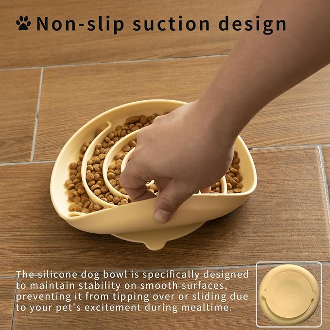 Bifeaw Slow Feeder Dog Bowls, Dishwasher Microwave Safe Silicone Puppy Puzzle Bowl with Non-Slip Design for Eating (Blue and Yellow)