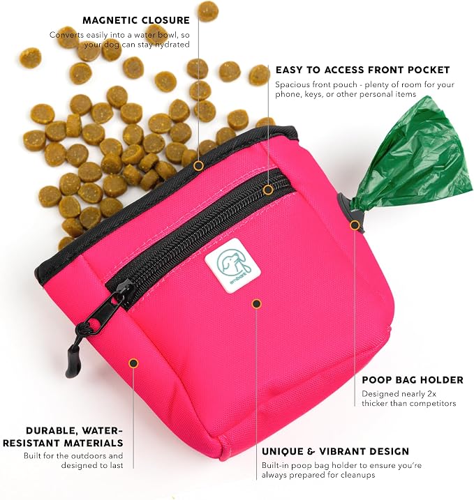 Embark Dog Treat Pouch - Waterproof Training Bag & Portable Water Bowl | Leakproof Treat Bag with Hook, Magnetic Closure, Extra Pocket for Phone & Keys with Poop Bag Outlet For Dogs - Black